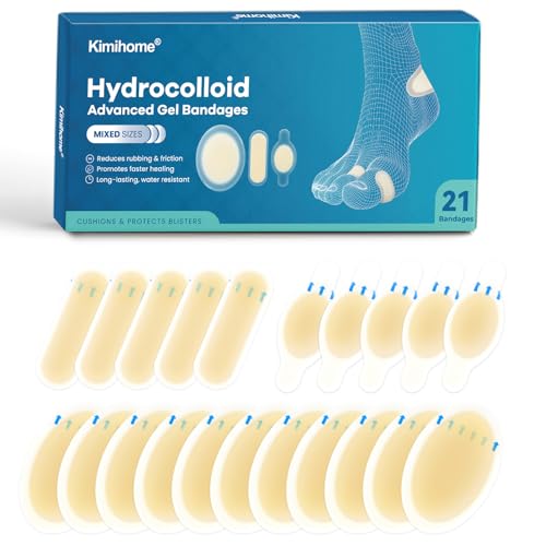 Gel Blister Bandages 21 PCS Hydrocolloid Bandages for Feet Blister Cushions Pads Water Resistant Adhesive Bandages for Heel Toes Foot Blister Bandages for Prevention Recovery Variety Pack
